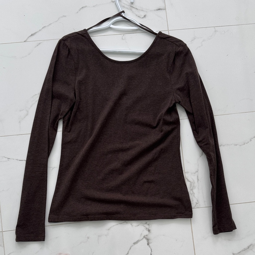 COS Classic Long-Sleeve Scoop Back Top - Dark Brown